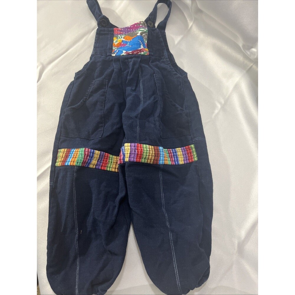 Embroidered Overalls Toddler Size 2 Navy Blue Cotton Colorful Artsy Bohemian